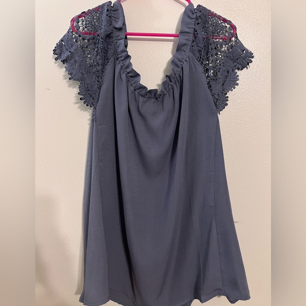 Chic Soul size 3XL off the shoulder blouse with lace shoulder detail.  Blue